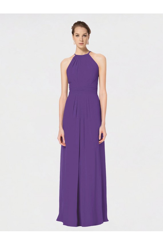 Soft Chiffon Long Sleeveless Criss Cross Back Bridesmaid Dress Barrie