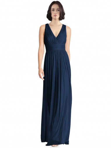 Chiffon A-Line Long Floor Length Sleeveless Dark Navy Bridesmaid Dresses Barrie