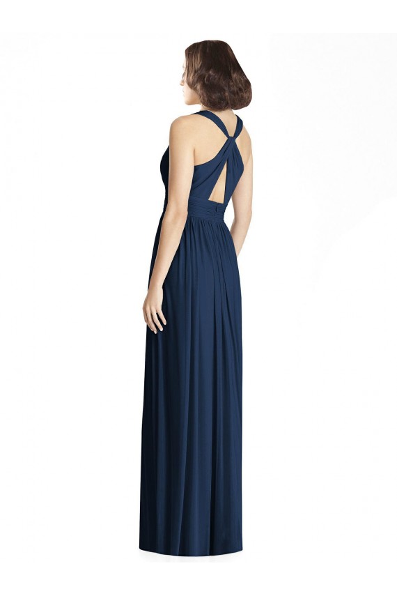 Chiffon A-Line Long Floor Length Sleeveless Dark Navy Bridesmaid Dresses Barrie
