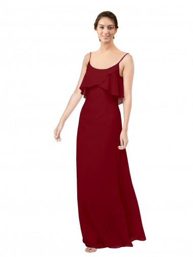 Soft Chiffon Sheath Long Sleeveless V-Back Burgundy Bridesmaid Dresses Barrie