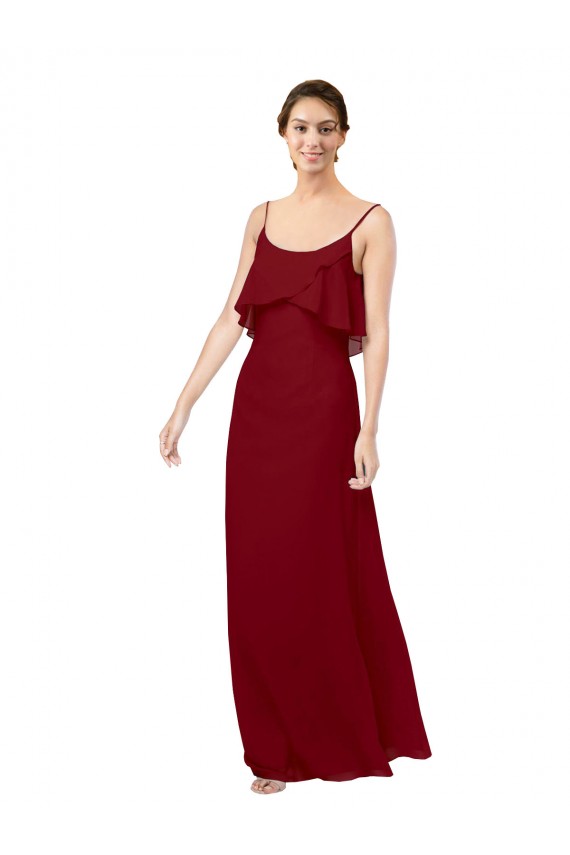 Soft Chiffon Sheath Long Sleeveless V-Back Burgundy Bridesmaid Dresses Barrie