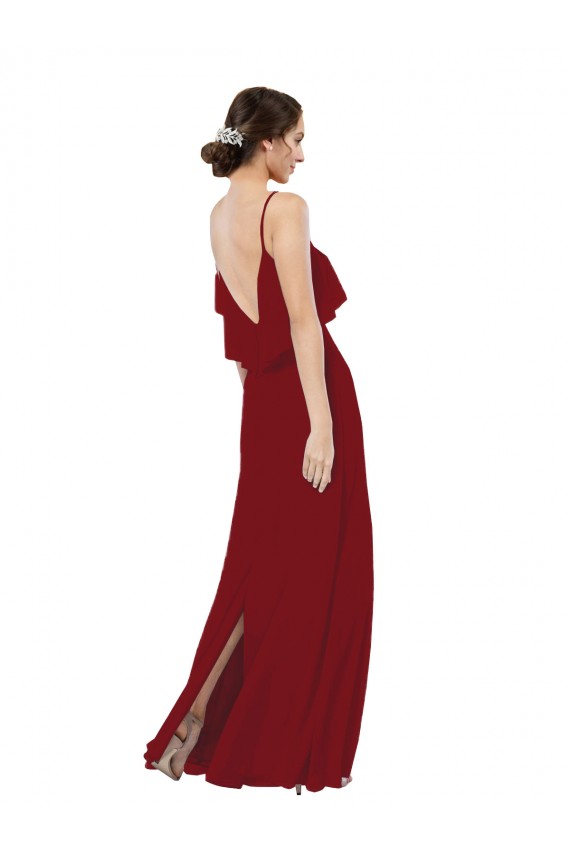 Soft Chiffon Sheath Long Sleeveless V-Back Burgundy Bridesmaid Dresses Barrie