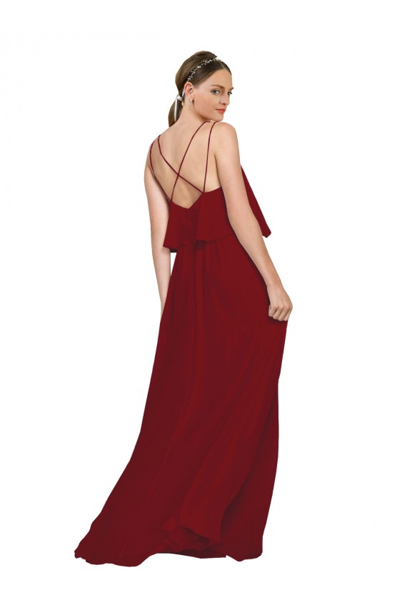 Chiffon A-Line Long Sleeveless Spaghetti Straps Criss Cross Open Back Bridesmaid Dresses Barrie