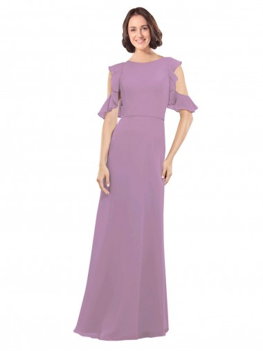 Soft Chiffon A-Line Long Cold Shoulder Criss Cross Back Bridesmaid Dresses Barrie