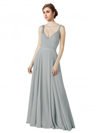Chiffon A-Line Long Sleeveless Silver Bridesmaid Gowns / Evening Gowns Barrie
