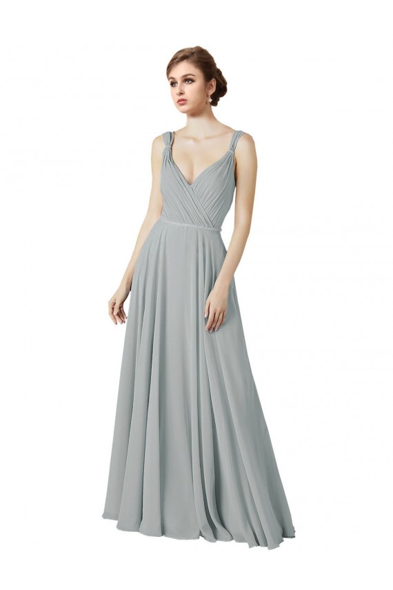 Chiffon A-Line Long Sleeveless Silver Bridesmaid Gowns / Evening Gowns Barrie