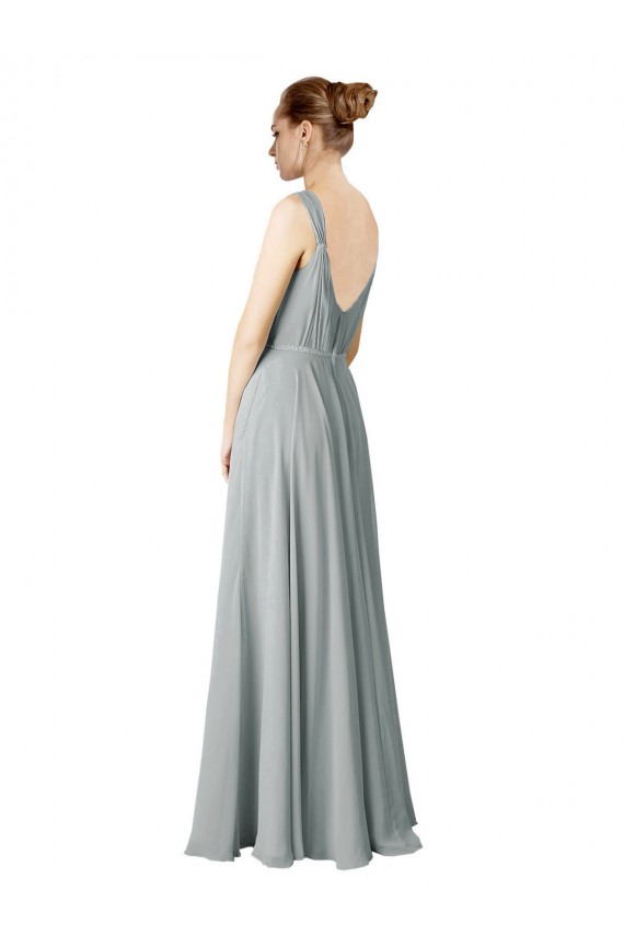 Chiffon A-Line Long Sleeveless Silver Bridesmaid Gowns / Evening Gowns Barrie