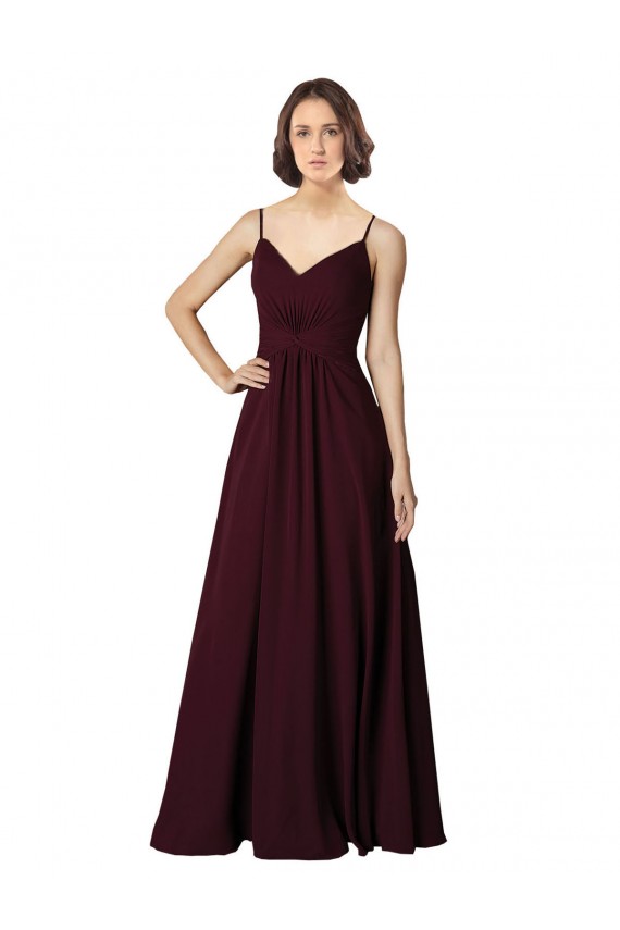 Soft Chiffon A-Line Sleeveless Burgundy Gold Bridesmaid Gown Barrie