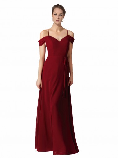Chiffon A-Line Long Sleeveless Burgundy Bridesmaid Dress / Evening Dress Barrie