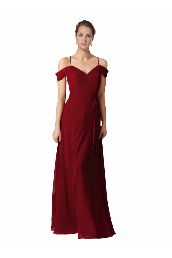 Chiffon A-Line Long Sleeveless Burgundy Bridesmaid Dress / Evening Dress Barrie