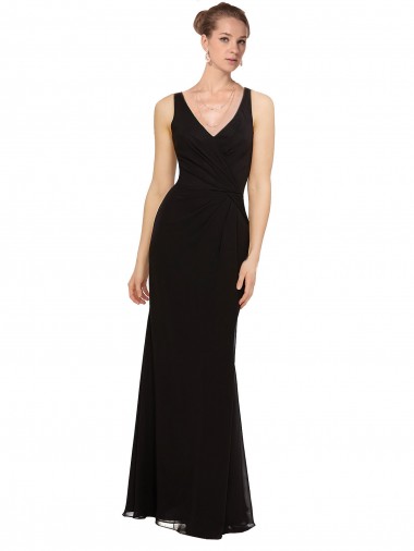 Soft Chiffon Sheath Long Sleeveless Bridesmaid Gown Barrie