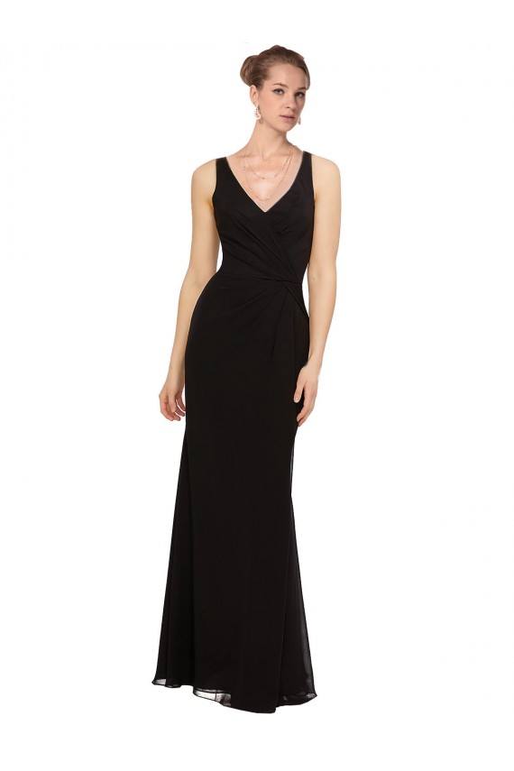 Soft Chiffon Sheath Long Sleeveless Bridesmaid Gown Barrie