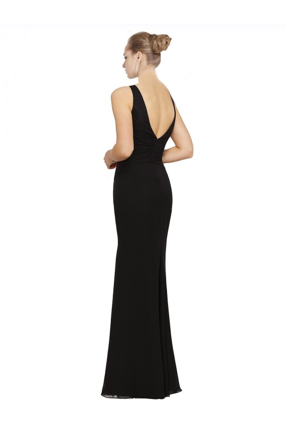 Soft Chiffon Sheath Long Sleeveless Bridesmaid Gown Barrie
