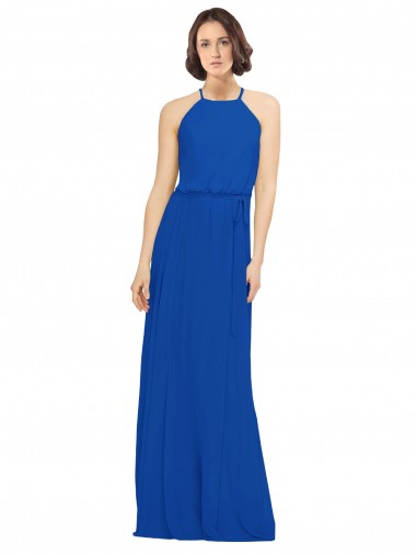 Soft Chiffon A-Line Long Sleeveless Royal Blue Bridal Party Dress Barrie