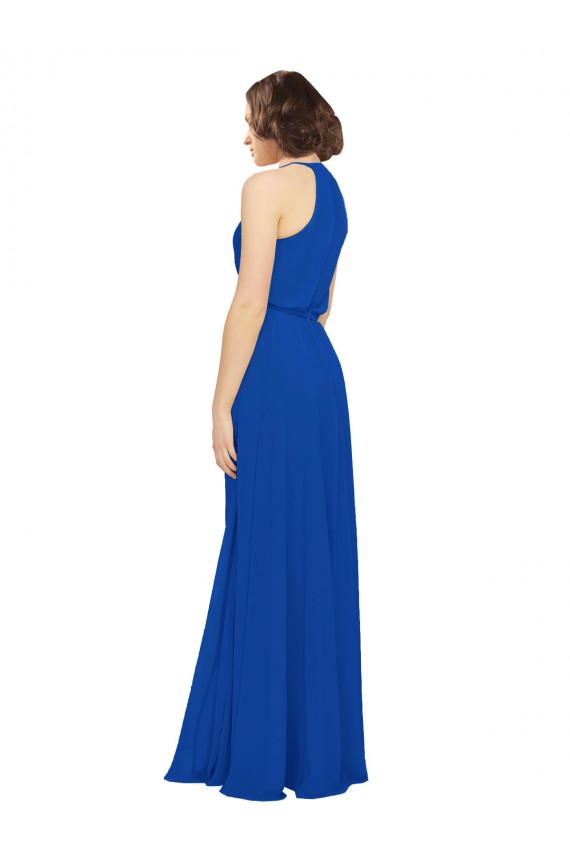 Soft Chiffon A-Line Long Sleeveless Royal Blue Bridal Party Dress Barrie