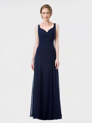 Lxue Chiffon A-Line Long Sleeveless Low Back Dark Navy Bridesmaid Dresses Barrie