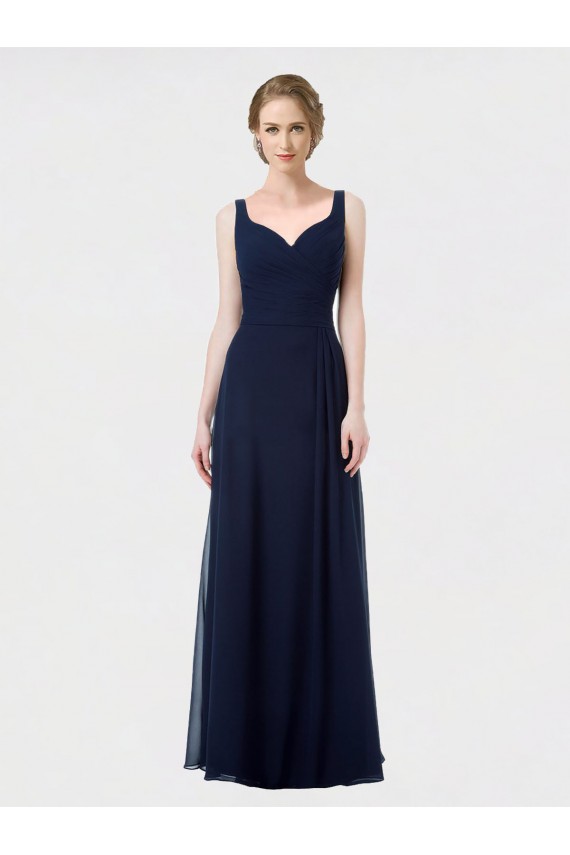 Lxue Chiffon A-Line Long Sleeveless Low Back Dark Navy Bridesmaid Dresses Barrie