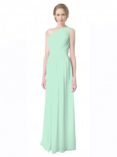 Soft Chiffon A-Line Long Sleeveless Mint Green Bridesmaid Dress Barrie