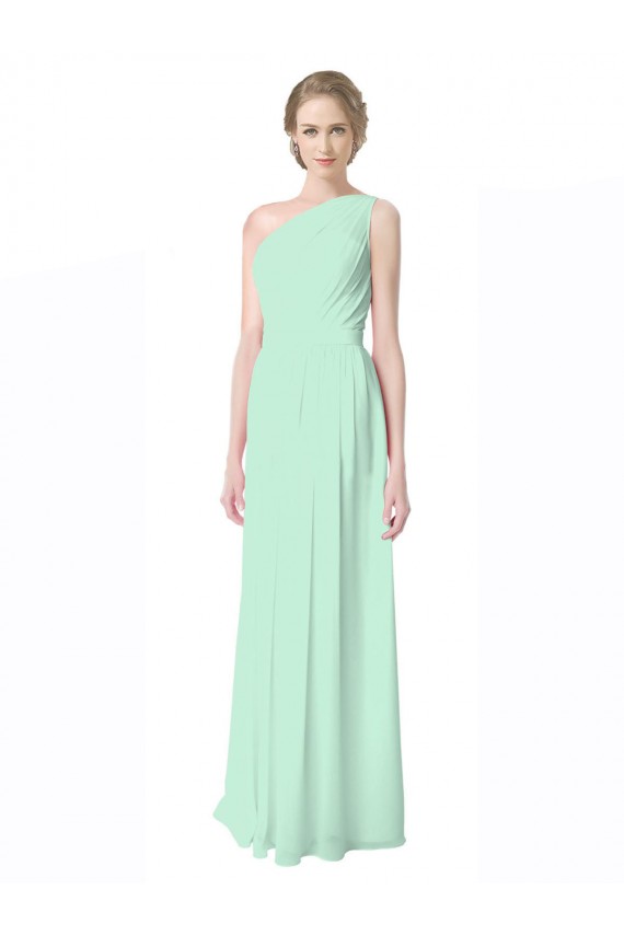 Soft Chiffon A-Line Long Sleeveless Mint Green Bridesmaid Dress Barrie
