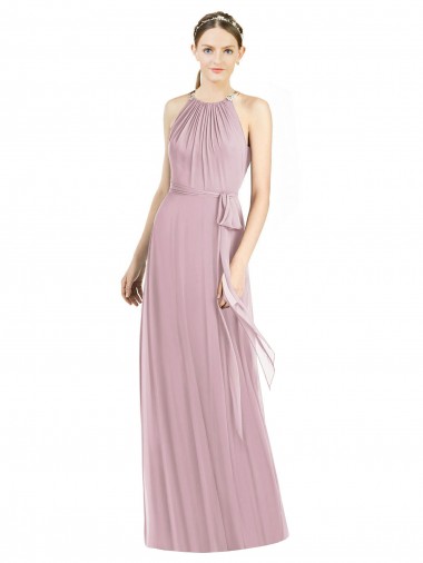 Soft Chiffon A-Line Long Sleeveless Primrose Bridesmaid Dress Barrie