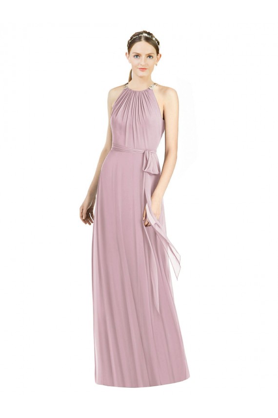 Soft Chiffon A-Line Long Sleeveless Primrose Bridesmaid Dress Barrie