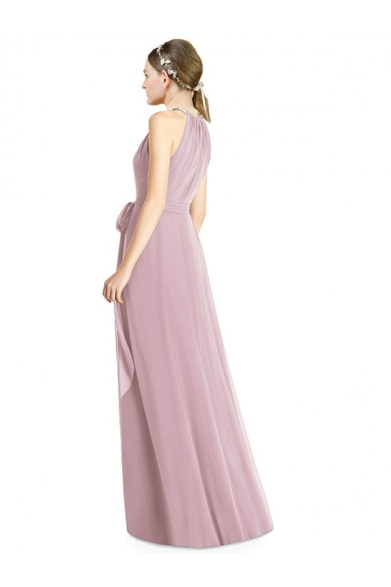 Soft Chiffon A-Line Long Sleeveless Primrose Bridesmaid Dress Barrie