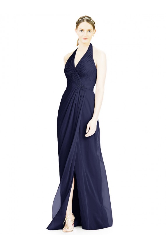 Soft Chiffon A-Line Long Sleeveless Open Back Side Front Slit Bridesmaid Dresses Barrie