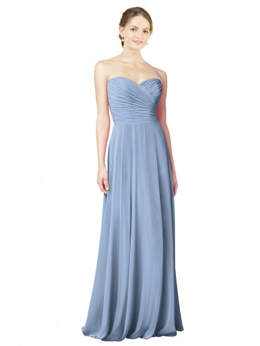 Chiffon A-Line Long Sleeveless Low Back Dusty Blue Bridesmaid Dresses Barrie