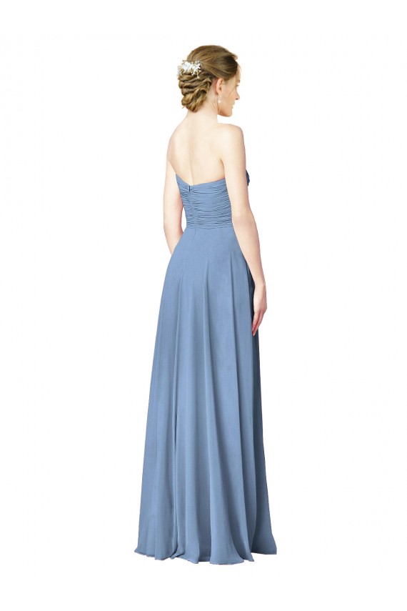 Chiffon A-Line Long Sleeveless Low Back Dusty Blue Bridesmaid Dresses Barrie