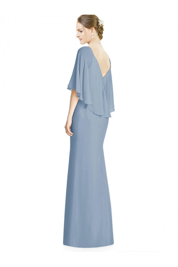 Soft Chiffon Trumpet Long Sleeveless Dusty Blue Bridesmaid Dress Barrie