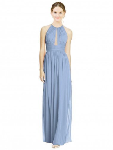 Chiffon A-Line Sleeveless Dusty Blue Wedding Party Dress Barrie