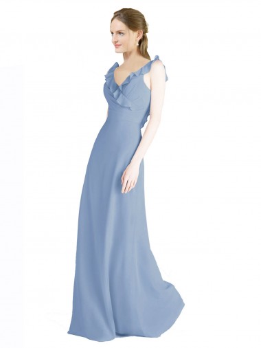 Chiffon A-Line Long Floor Length Sleeveless V-Neck Open Back Bridesmaid Dresses Barrie