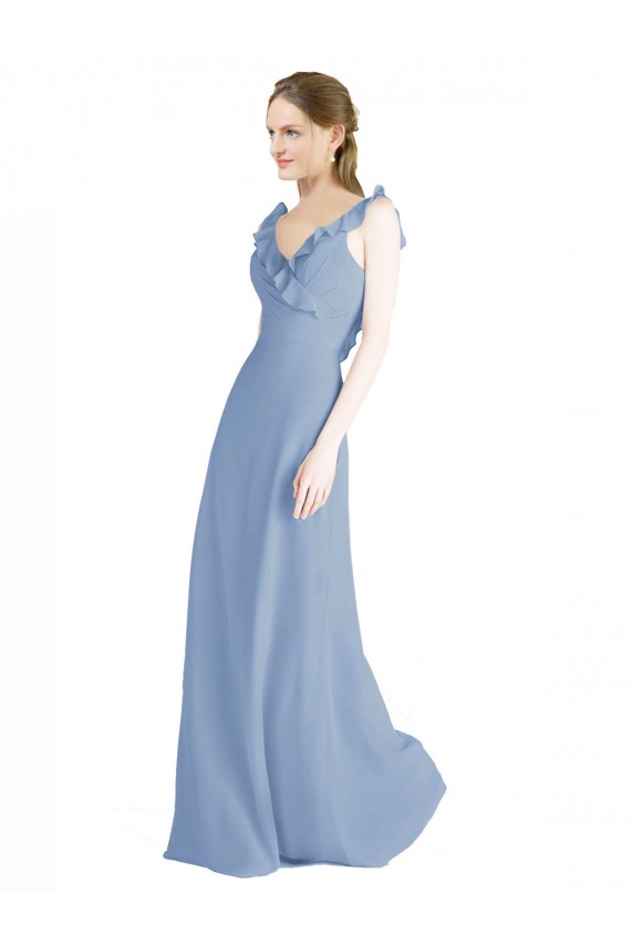 Chiffon A-Line Long Floor Length Sleeveless V-Neck Open Back Bridesmaid Dresses Barrie