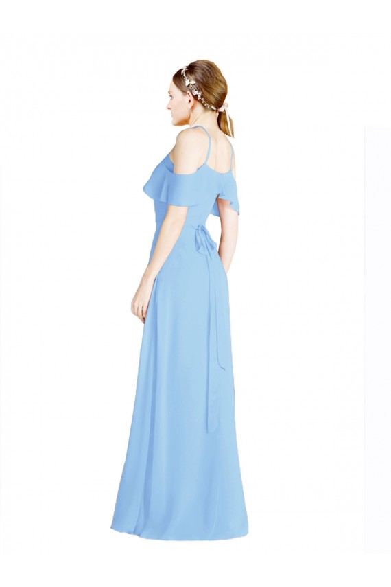 Soft Chiffon A-Line Long Cold Shoulder Low Back Formal Dress / Bridesmaid Dress Barrie