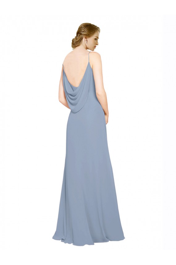 Chiffon A-Line Long Sleeveless Dusty Blue Bridesmaid Dress / Evening Dress Barrie