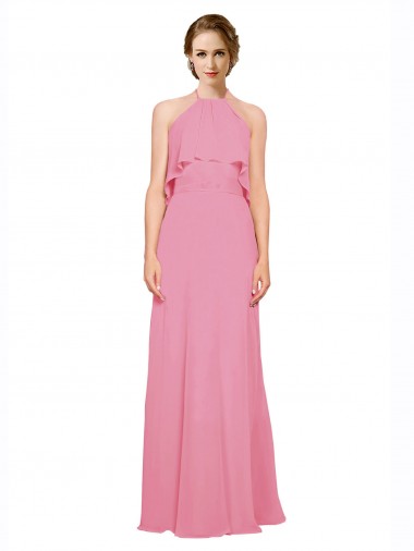 Soft Chiffon A-Line Long Sleeveless Skin Pink Low Back Bridesmaid Dress Barrie