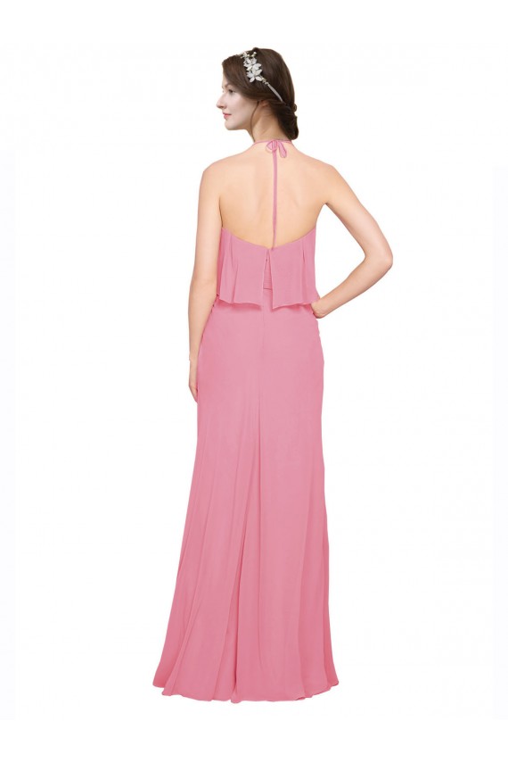 Soft Chiffon A-Line Long Sleeveless Skin Pink Low Back Bridesmaid Dress Barrie