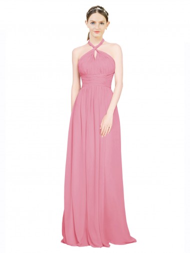 Chiffon A-Line Long Sleeveless Skin Pink Bridesmaid Dress / Evening Dress Barrie