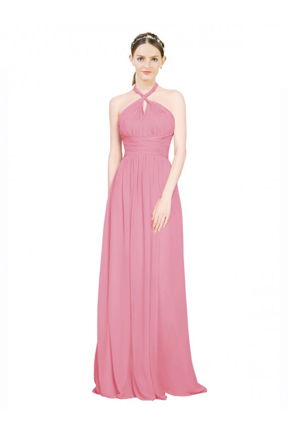 Chiffon A-Line Long Sleeveless Skin Pink Bridesmaid Dress / Evening Dress Barrie