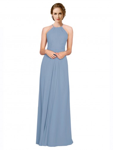 Chiffon A-Line Long Sleeveless Criss Cross Open Back Bridesmaid Dress / Evening Dress Barrie