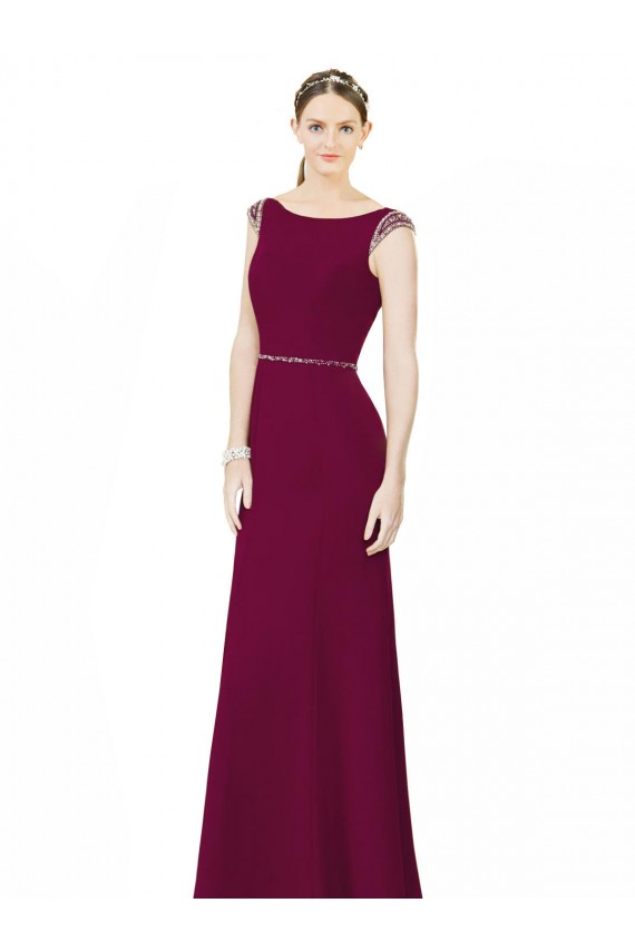 Soft Chiffon A-Line Long Sleeveless Boat Neck Low Back Bridesmaid Dresses Barrie