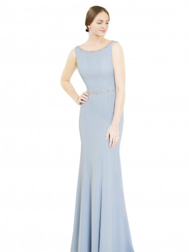 Soft Chiffon A-Line Long Sleeveless Light Sky Blue Low Back Bridesmaid Dress Barrie