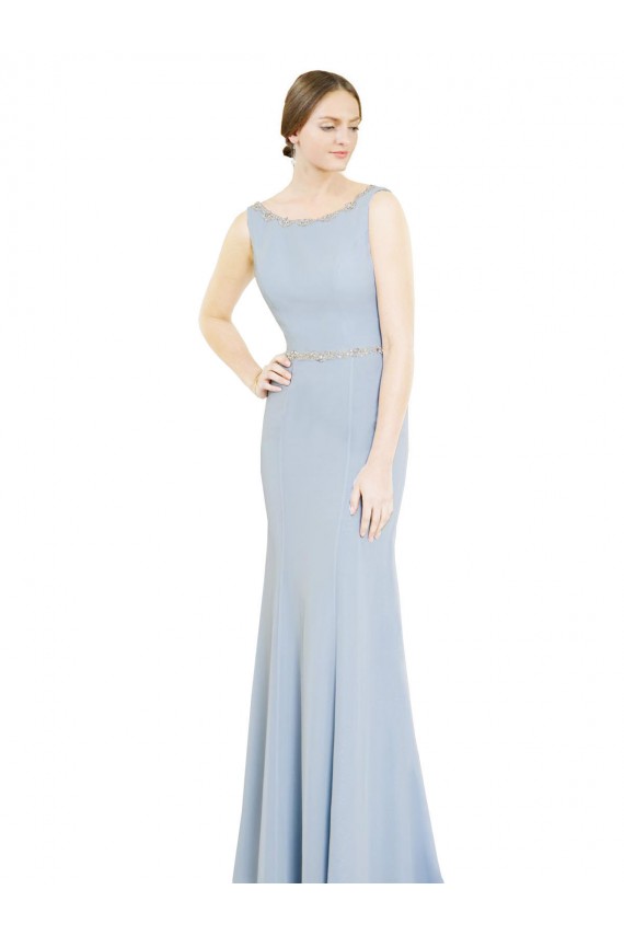 Soft Chiffon A-Line Long Sleeveless Light Sky Blue Low Back Bridesmaid Dress Barrie