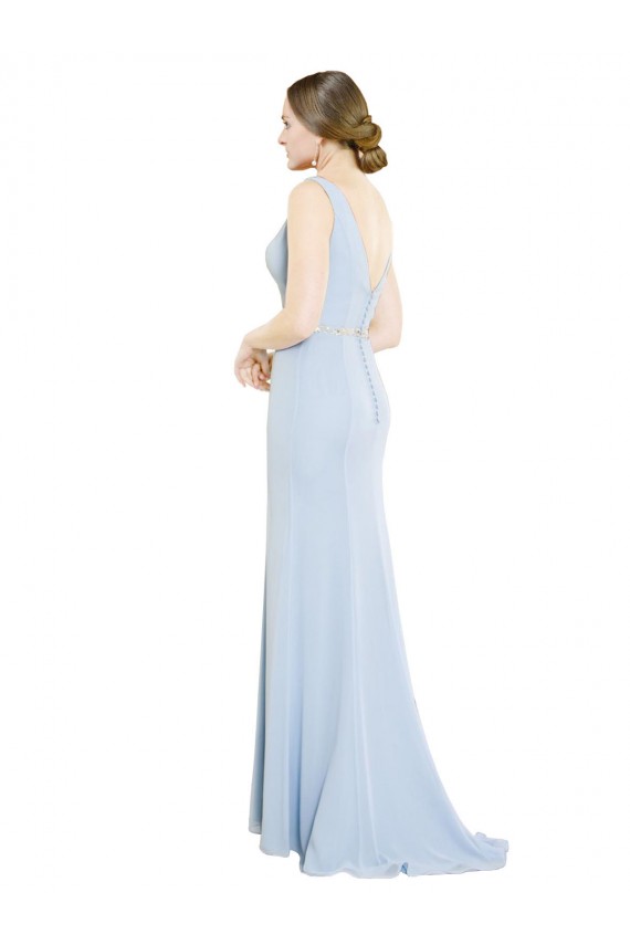 Soft Chiffon A-Line Long Sleeveless Light Sky Blue Low Back Bridesmaid Dress Barrie