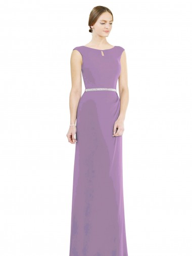 Soft Chiffon A-Line Long Sleeveless Low Back Dark Lavender Bridesmaid Dresses Barrie