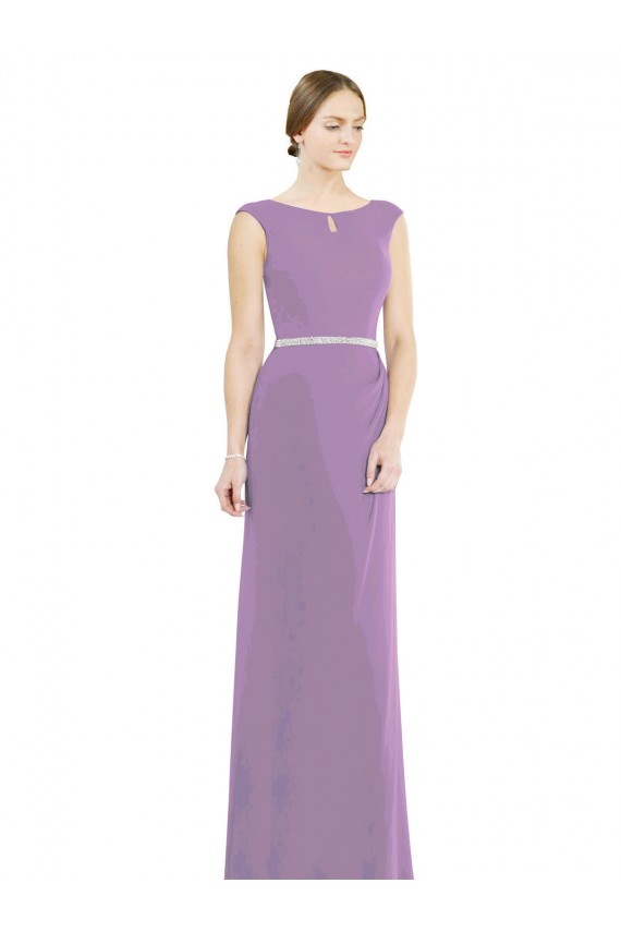 Soft Chiffon A-Line Long Sleeveless Low Back Dark Lavender Bridesmaid Dresses Barrie