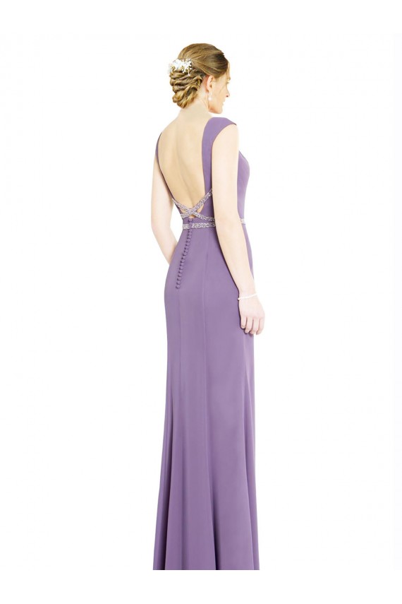 Soft Chiffon A-Line Long Sleeveless Low Back Dark Lavender Bridesmaid Dresses Barrie