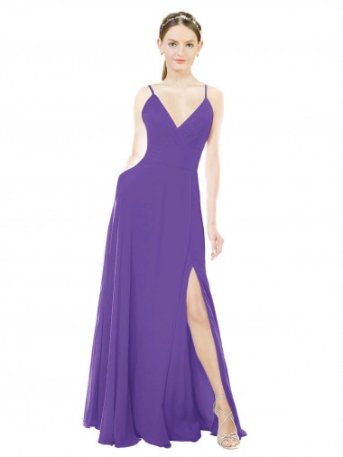 Soft Chiffon A-Line Long Sleeveless Purple Bridesmaid Dresses Barrie