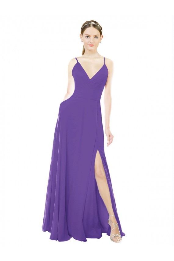 Soft Chiffon A-Line Long Sleeveless Purple Bridesmaid Dresses Barrie
