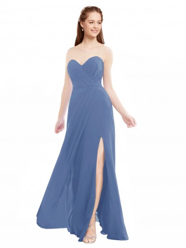 Soft Chiffon A-Line Long Sleeveless Windsor Blue Bridesmaid Dresses Barrie